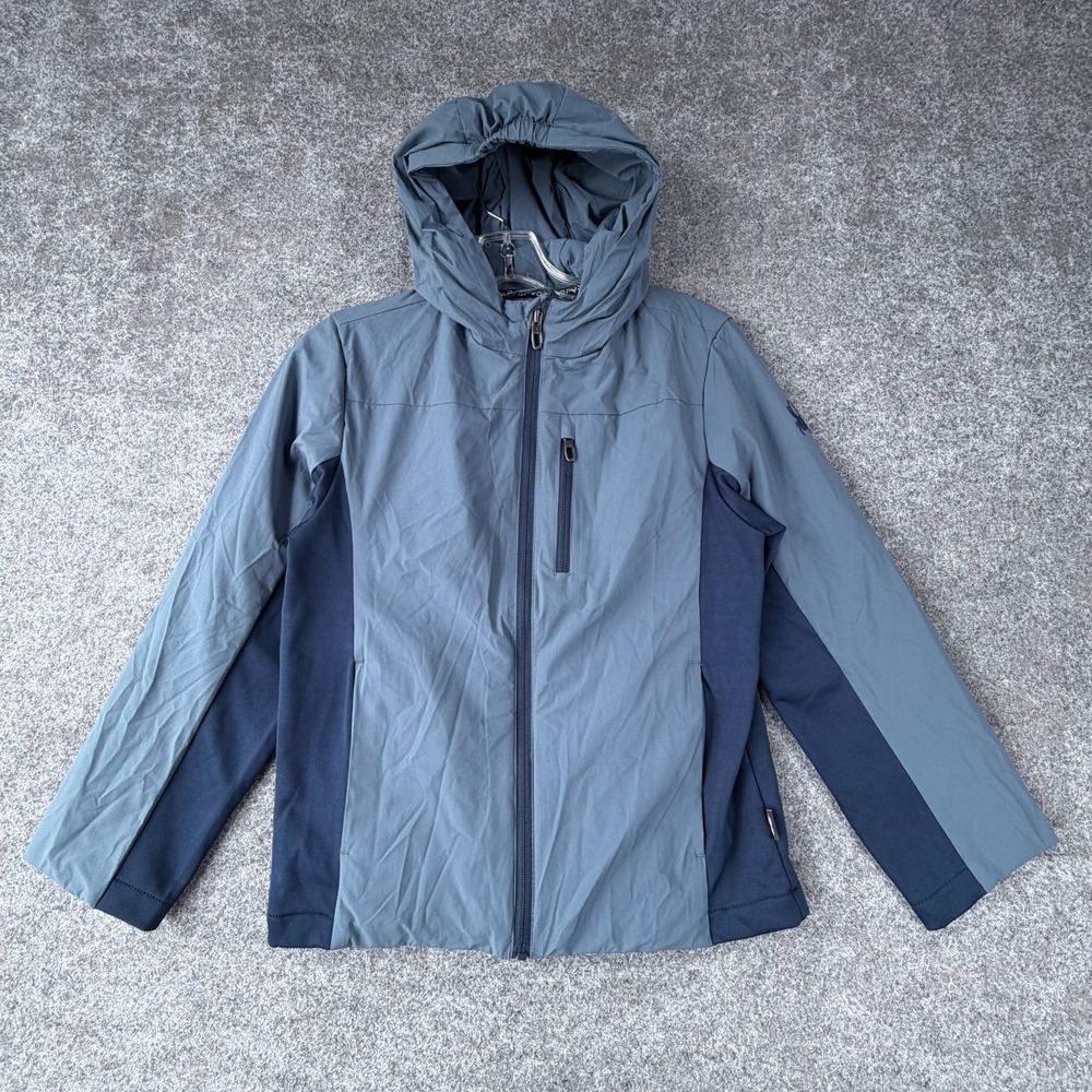 Spyder Softshell Jacket Boys M (10/12) Blue Fleece Lined Logo Hooded Full Zip